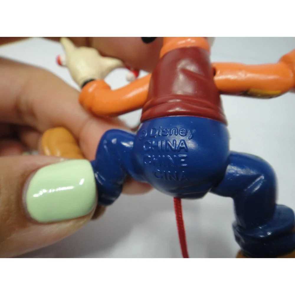 Disney Goofy Jumping Jack Christmas Ornament Pull String Candy Cane Figure VTG